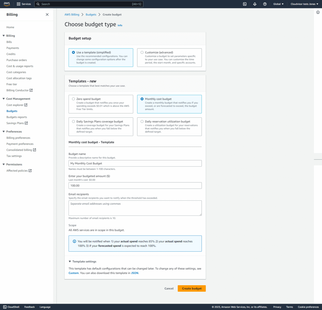Select amount - Set up billing alerts